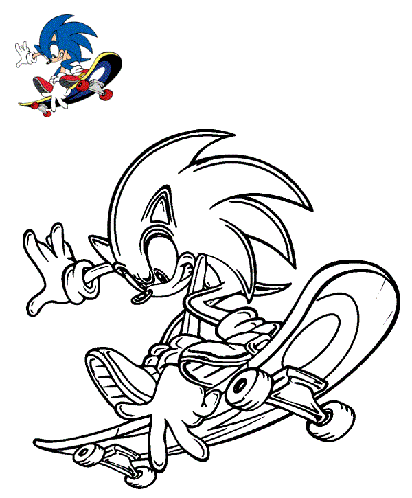 Coloriage Sonic Est Sur La Planche A Roulette - Sonic à imprimer